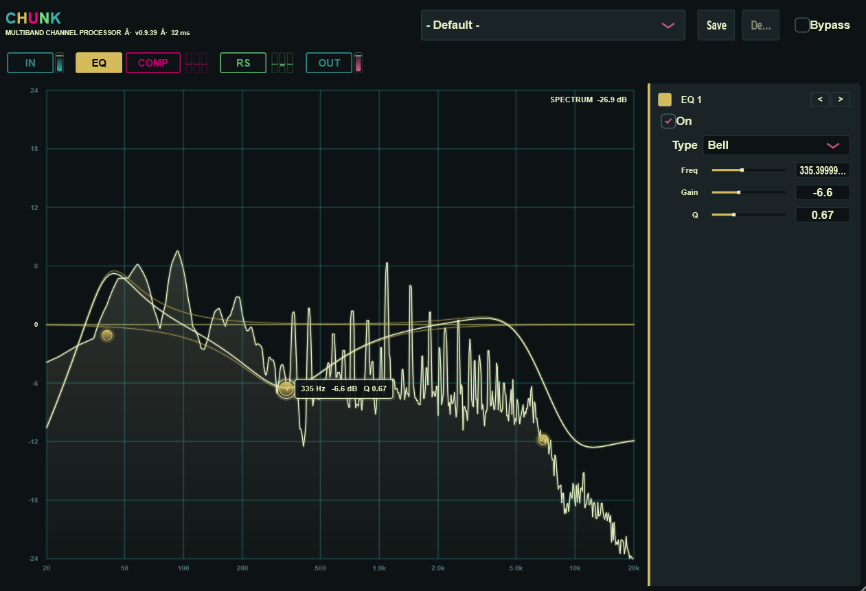 CHUNK EQ window — multiband equalizer with spectrum graph and band controls